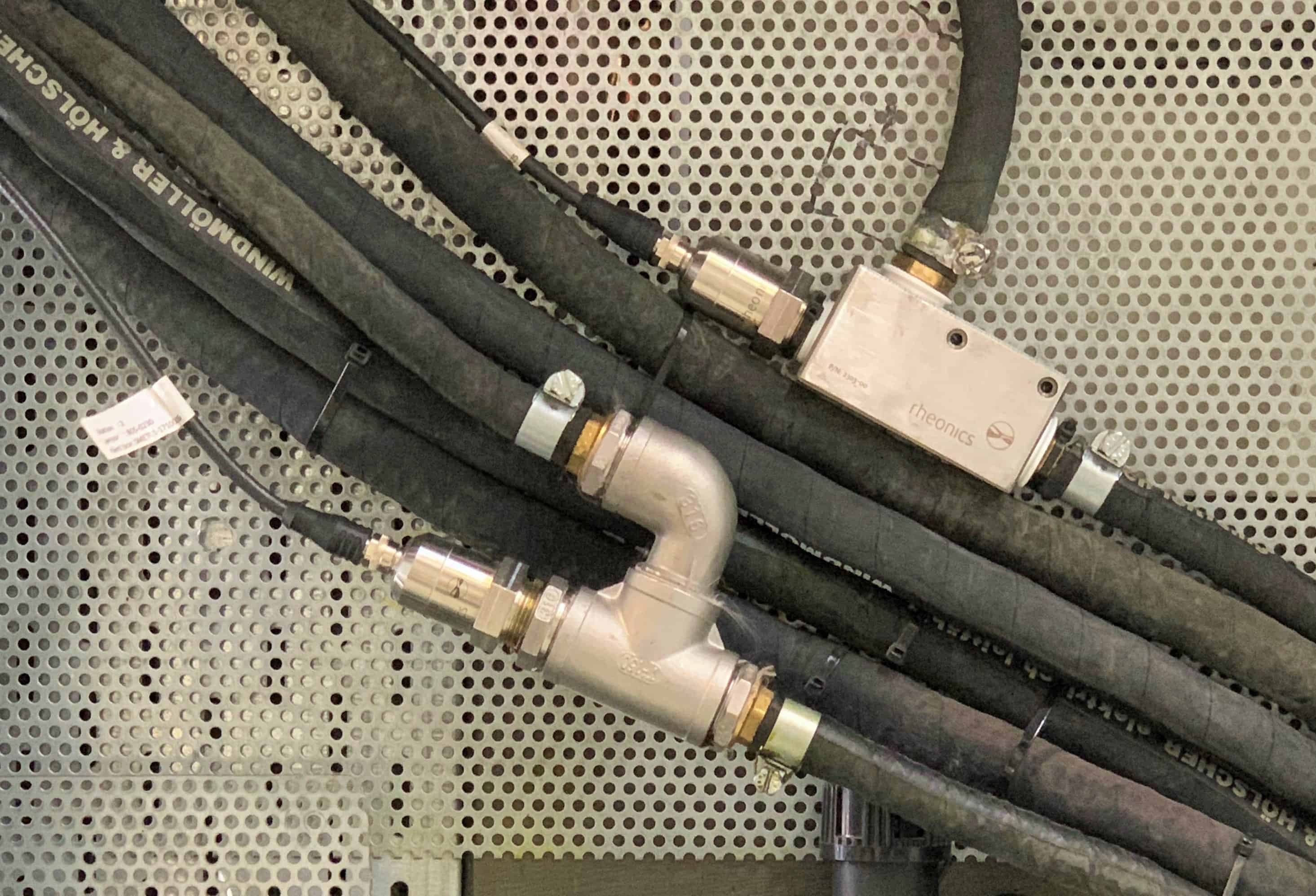 Figure 5: Two SRV inline viscometers installed on the ink hoses from pump to the doctor chamber