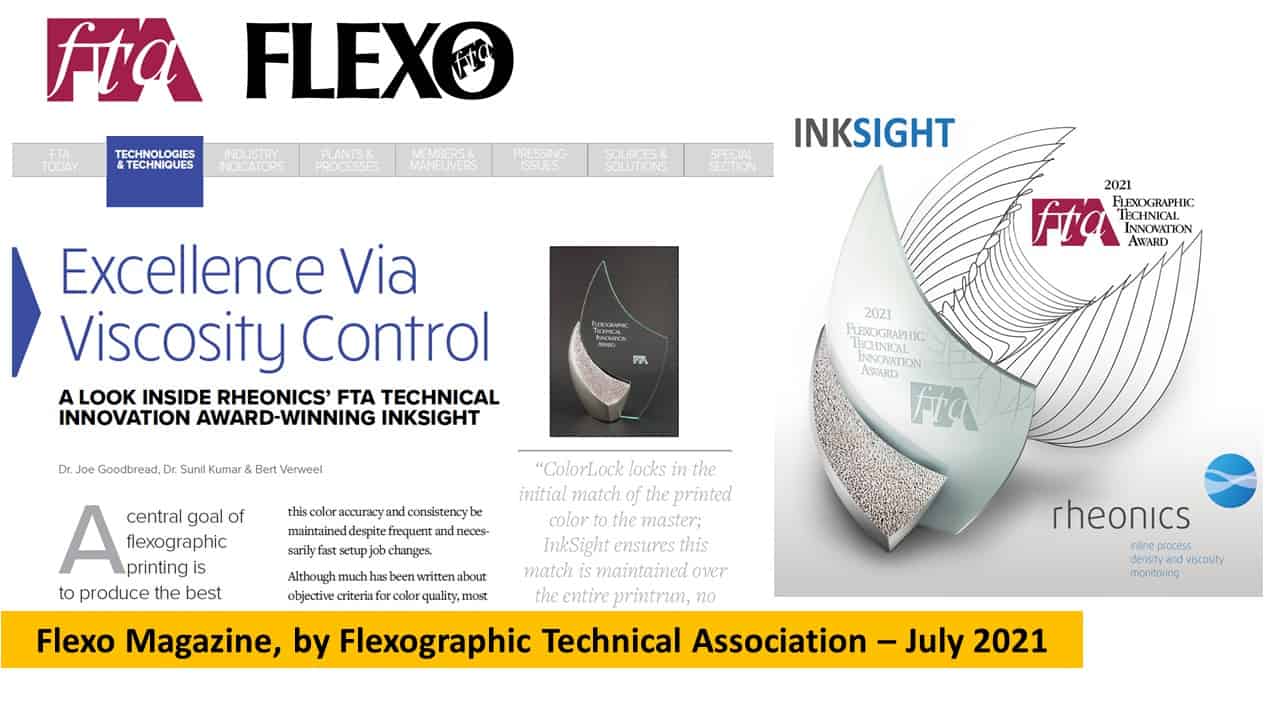 FTA Flexo Magazine features Rheonics FTA Technical Innovation Award winning Technology – “Excellence via Viscosity Control”