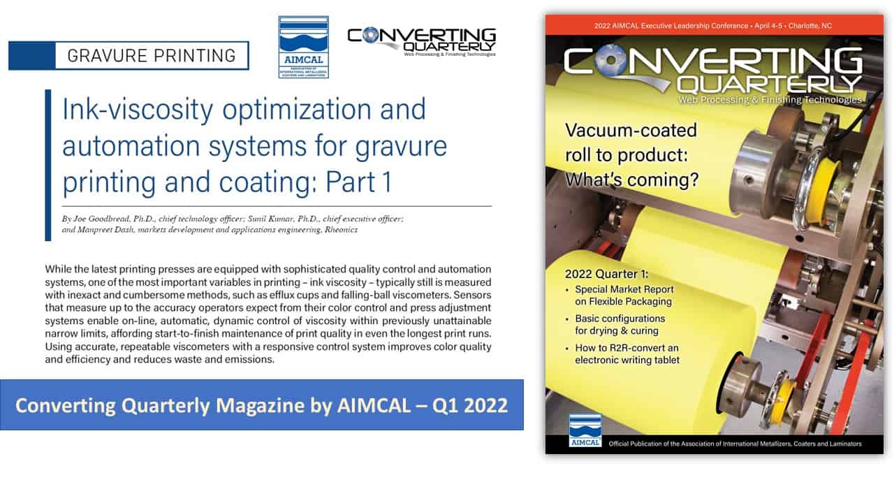 AIMCAL’s Converting Quarterly Magazine features Rheonics Technology – “Ink viscosity optimization and automation – The key to quality, efficiency and sustainability in printing and coating”