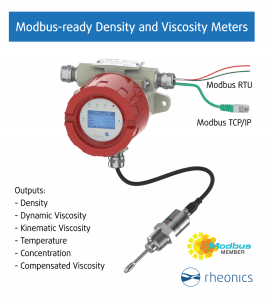 Rheonics viscosity and density meters inline are modbus ready with Modbus TCP and Modbus RTU protocols